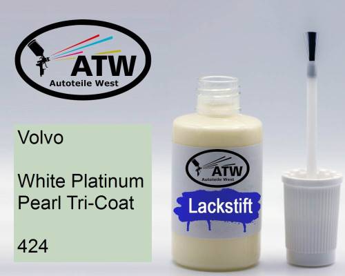 Volvo, White Platinum Pearl Tricoat, 424: 20ml Lackstift, von ATW Autoteile West.